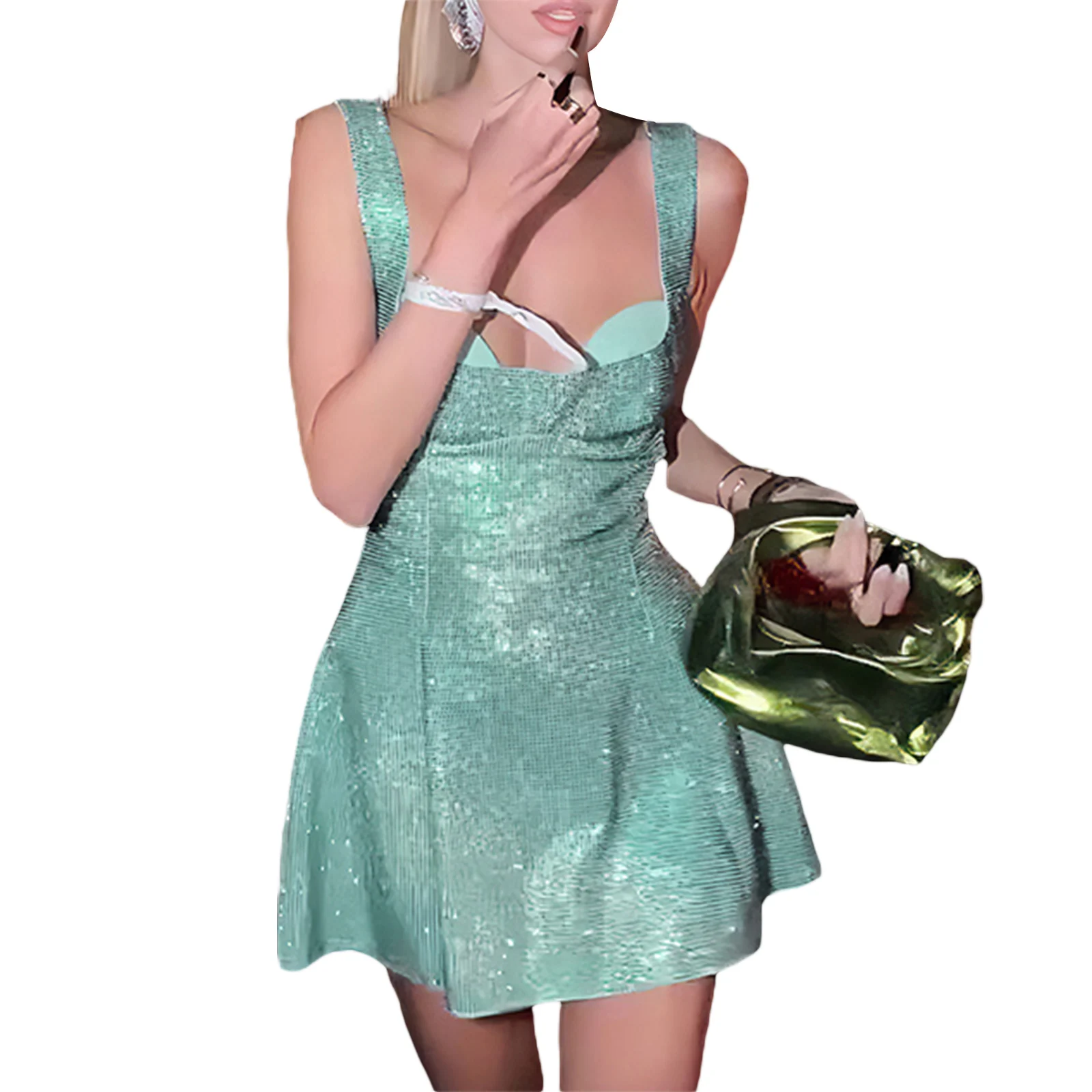 Мини-платье ТРАПЕЦИЕВИДНОЕ для женщин, облегающее блестящее платье-футляр без рукавов, с открытой спиной
Мини-платье ТРАПЕЦИЕВИДНОЕ для женщин, облегающее блестящее платье-футляр без рукавов, с открытой спиной