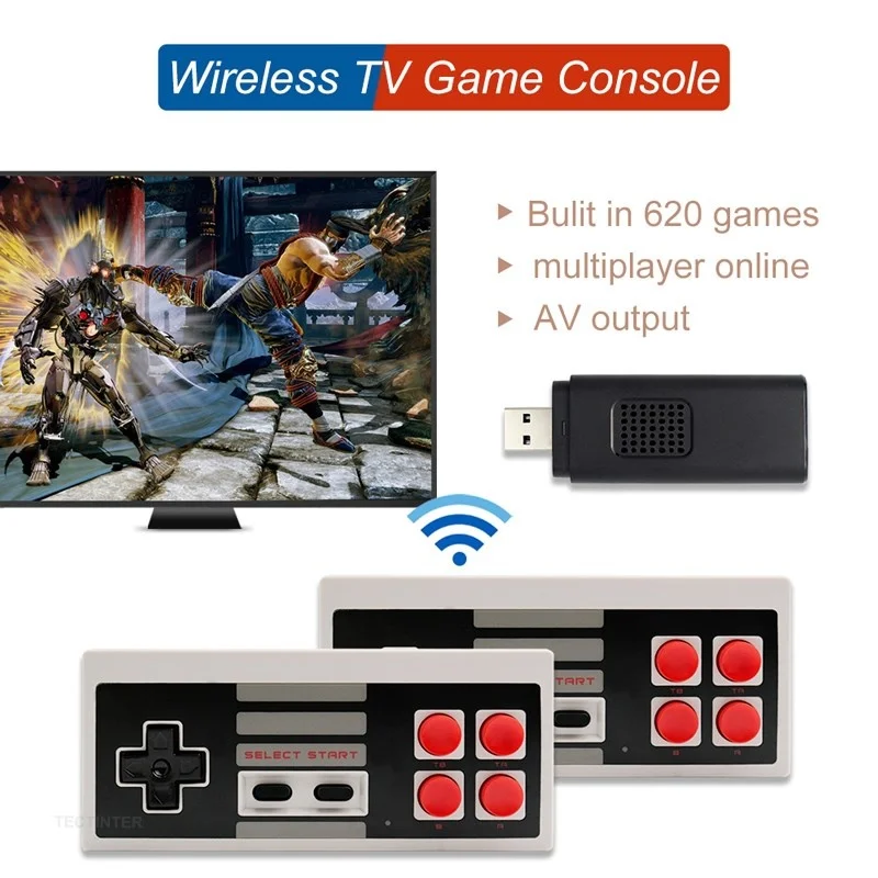 Retro Game Console 8 Bit Wireless Dual Controller Built In 620 Games Handheld Game Player Gamepad Video Game Console AV Output
Retro Game Console 8 Bit Wireless Dual Controller Built In 620 Games Handheld Game Player Gamepad Video Game Console AV Output