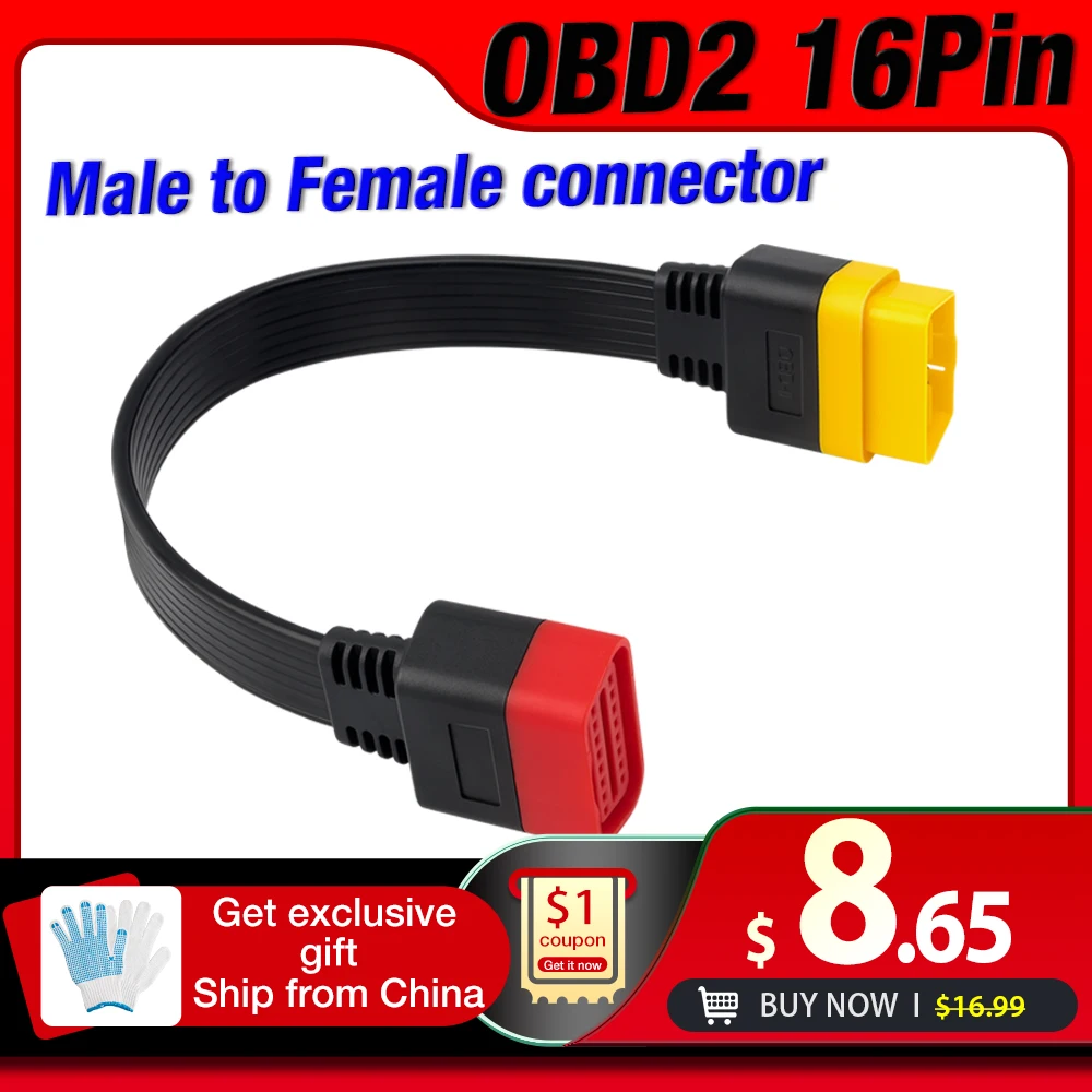 OBD2 Extension Cable OBD Male to Female Connector With16Pins Adapter For 12V Vehicle Thinkdiag Easydiag Diagzone ELM327
OBD2 Extension Cable OBD Male to Female Connector With16Pins Adapter For 12V Vehicle Thinkdiag Easydiag Diagzone ELM327