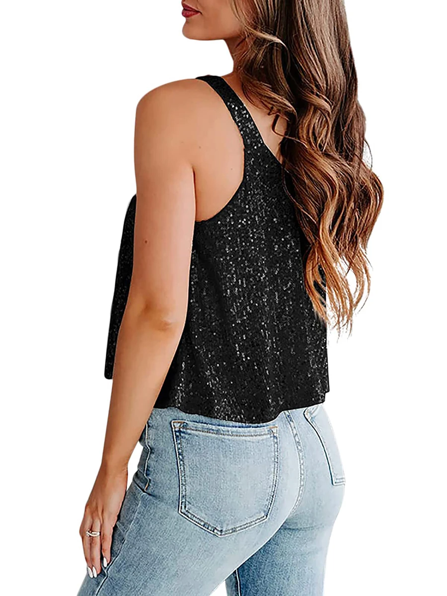

Women s Sequin V-Neck Sleeveless Tank Top Sparkly Cami Shimmering Blouse for Summer Nights Out and Sexy Glamorous Looks