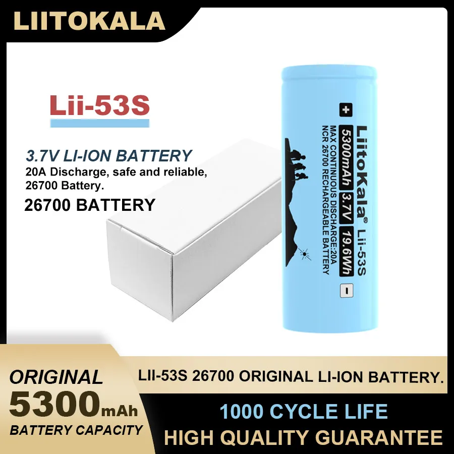 NEW Liitokala LII-53S 26700 5300mA 20A 3.7V Power Rechargeable Lithium Battery Suitable for Flashlight (26650 Lii-51S Upgrade)
NEW Liitokala LII-53S 26700 5300mA 20A 3.7V Power Rechargeable Lithium Battery Suitable for Flashlight (26650 Lii-51S Upgrade)