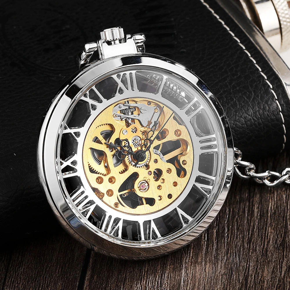 Antique Silver Skeleton Mechacnical Pocket Watch with FOB Chain Hot Steel Women Unisex Hand winding Pocket Watches Mens
Antique Silver Skeleton Mechacnical Pocket Watch with FOB Chain Hot Steel Women Unisex Hand winding Pocket Watches Mens