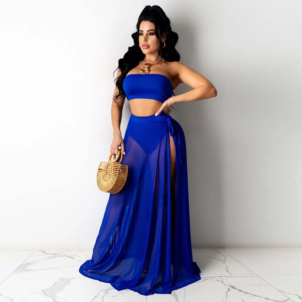 Three-piece Fashion Women Solid Color Sexy See-through Mesh Wrap Chest Swimsuit Skirt Beach Vacation Casual Suit Summer 2022
Three-piece Fashion Women Solid Color Sexy See-through Mesh Wrap Chest Swimsuit Skirt Beach Vacation Casual Suit Summer 2022