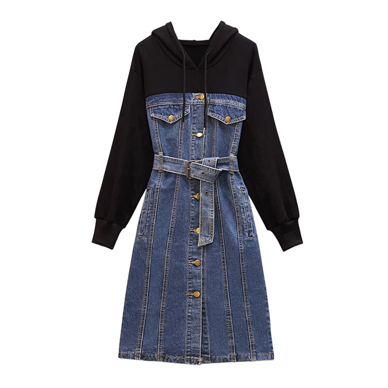 PERHAPS U Women Black Red White Hooded Long Sleeve Cotton Denim Patchwork Sash Button Knee Length Dress Spring Autumn D2231
PERHAPS U Women Black Red White Hooded Long Sleeve Cotton Denim Patchwork Sash Button Knee Length Dress Spring Autumn D2231