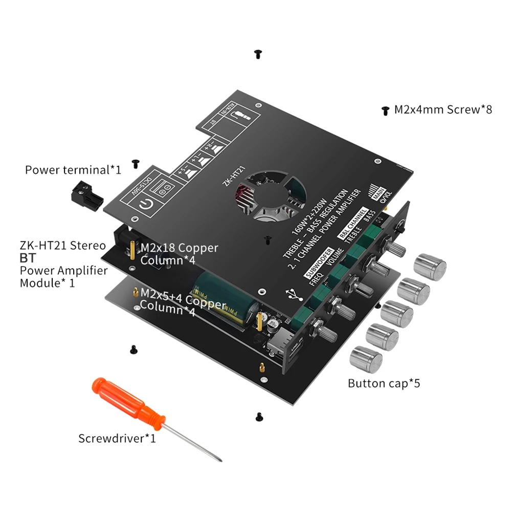 ZK-HT21 Amplifier Board Module with Subwoofer TDA7498E DC15-36V 160WX2+220W AUX/USB Input 2.1 Channel HiFi Bluetooth-Compatible
ZK-HT21 Amplifier Board Module with Subwoofer TDA7498E DC15-36V 160WX2+220W AUX/USB Input 2.1 Channel HiFi Bluetooth-Compatible