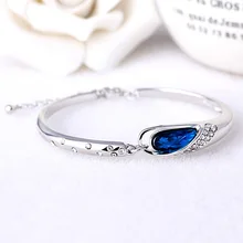 New 925 sterling silver girl bracelet Set with diamond sapphire Crystal bracelet Charm jewelry wedding party gift