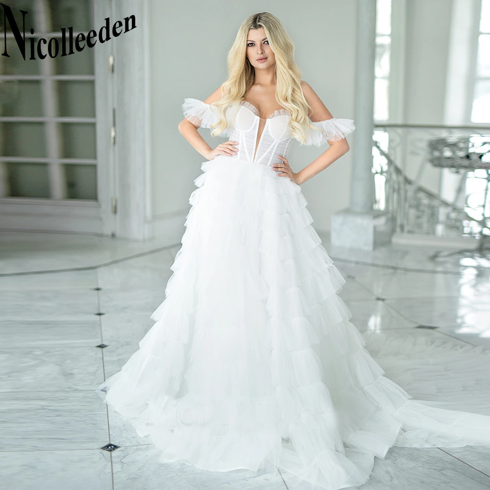 Nicolle Attractive Tulle Wedding Gown For Bride Off The Shoulder Court Train Strapless Backless A-LINE Vestidos De Novia
Nicolle Attractive Tulle Wedding Gown For Bride Off The Shoulder Court Train Strapless Backless A-LINE Vestidos De Novia