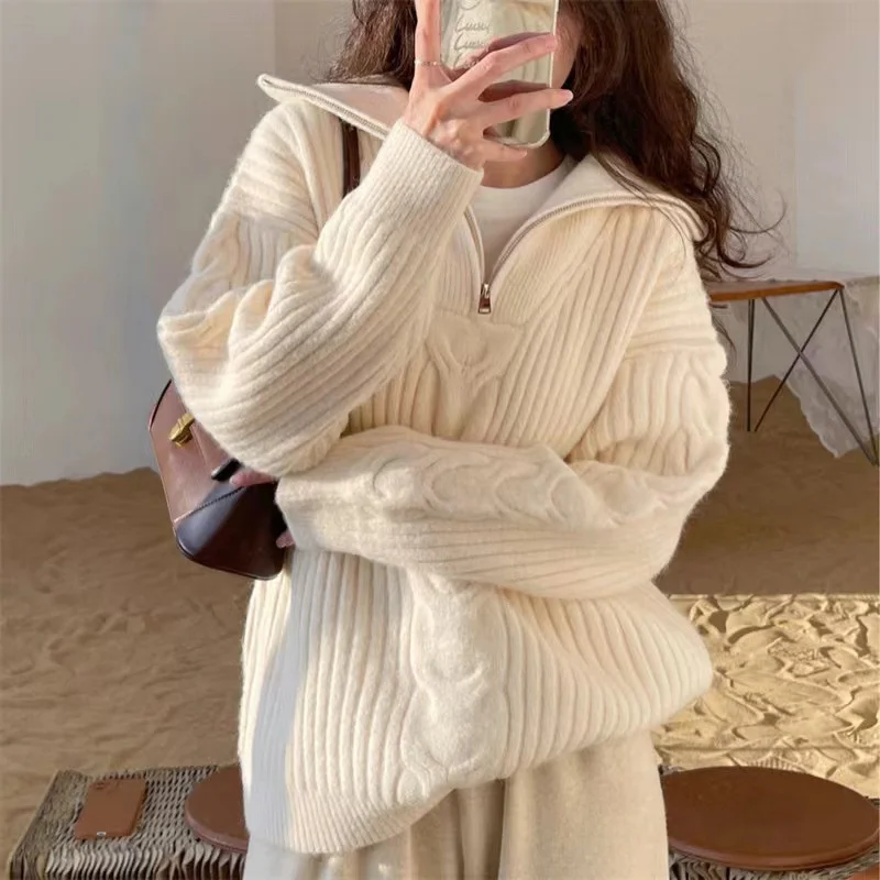 Hsa 2023 Retro Soft Loose Autumn Thick Zipper Turtleneck Sweater Women Pullover Twisted Casual Knitted Sweaters Female Y2k Tops
Hsa 2023 Retro Soft Loose Autumn Thick Zipper Turtleneck Sweater Women Pullover Twisted Casual Knitted Sweaters Female Y2k Tops