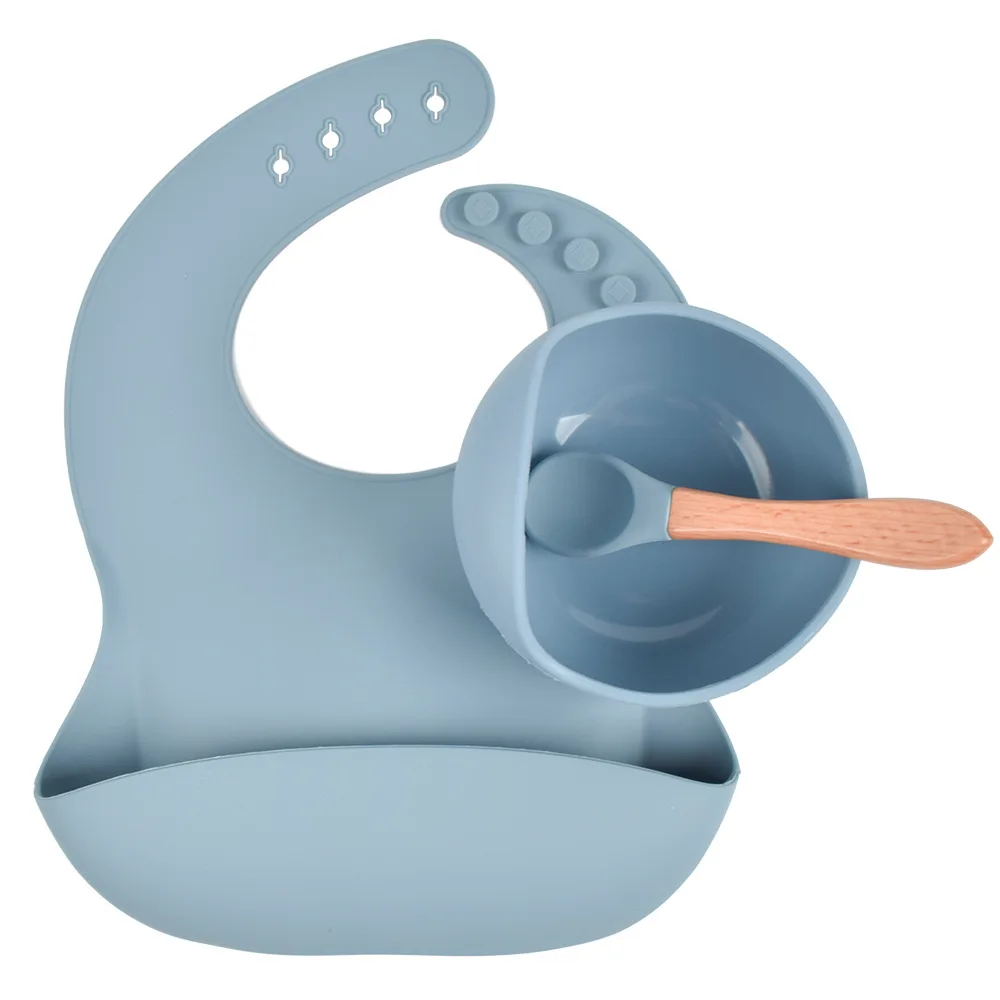 Baby Silicone Bowl Bibs Spoon Set Non-slip Child Suction Plate Wooden Handle Silicone Spoon Bibs Dishes Baby Feeding Tableware
Baby Silicone Bowl Bibs Spoon Set Non-slip Child Suction Plate Wooden Handle Silicone Spoon Bibs Dishes Baby Feeding Tableware