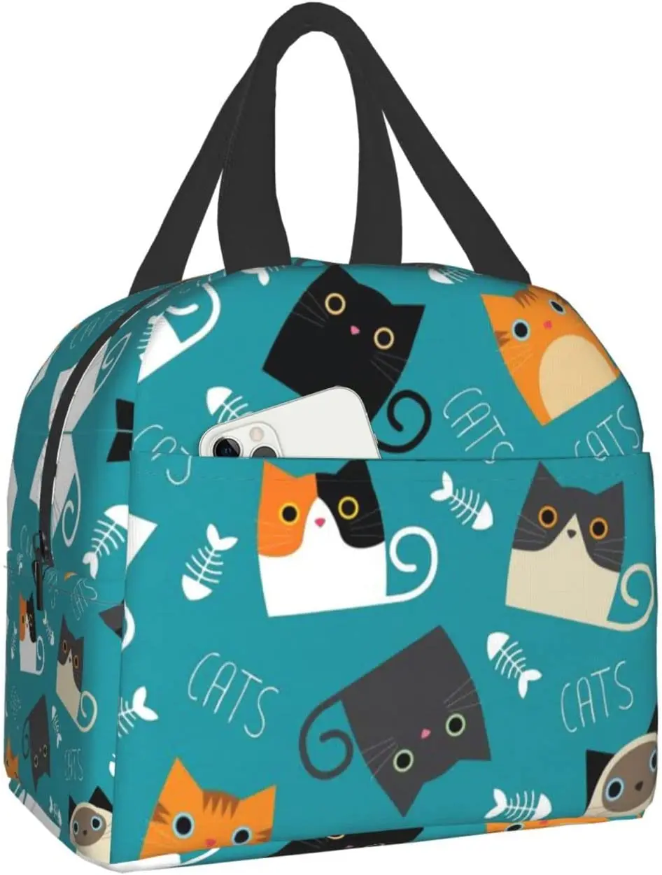 Cartoon Teal Cat Lunch Box Insulated Lunch Boxes Waterproof Lunch Bag Reusable Lunch Tote with Front Pocket for School Office
Cartoon Teal Cat Lunch Box Insulated Lunch Boxes Waterproof Lunch Bag Reusable Lunch Tote with Front Pocket for School Office