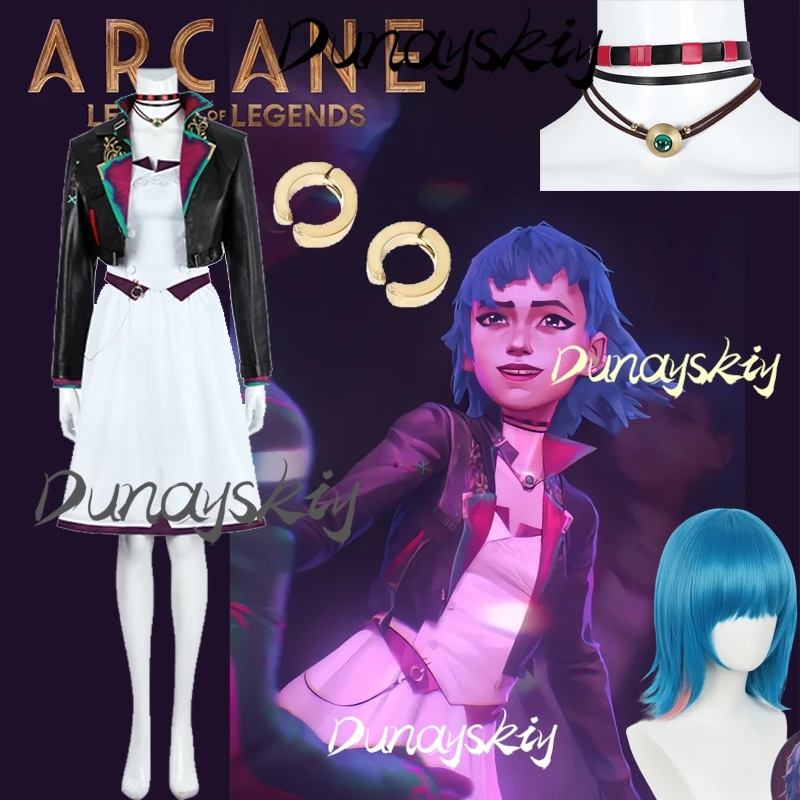Игра Arcane Season 2 порошок Jinx платье для ролевых игр костюм косплея парик наряд
