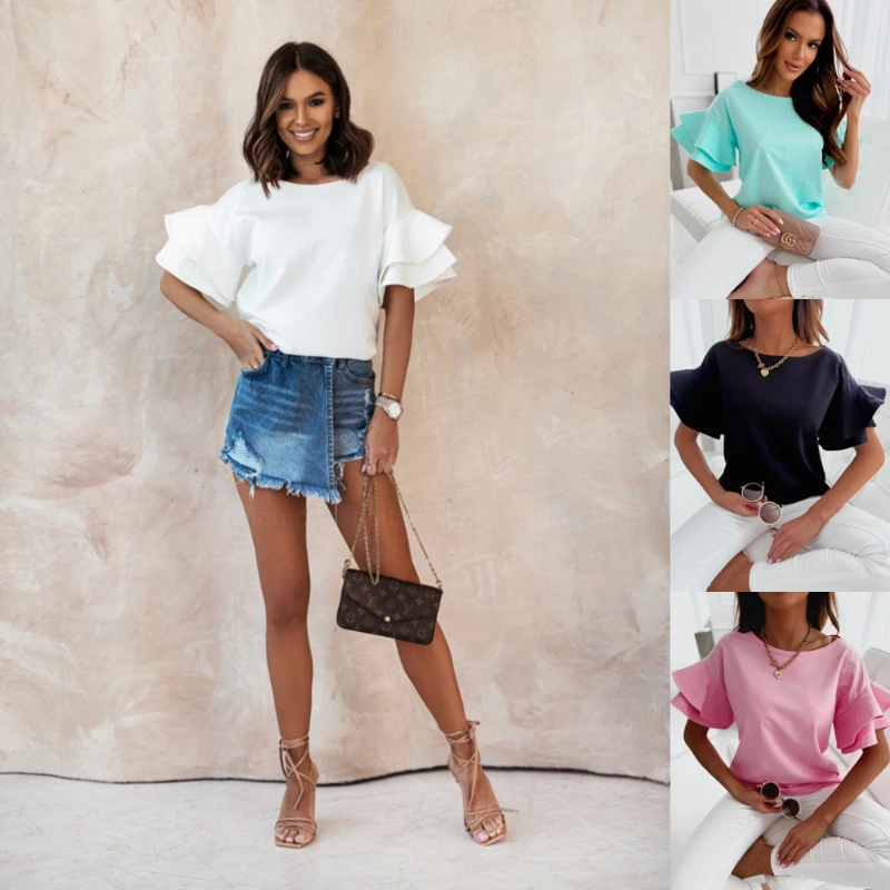 Women T-shirt Top Summer Fashion Solid Color Loose and Simple T-shirt Women's Casual O-Neck Short Flare Sleeve Pullover T-shirt
Women T-shirt Top Summer Fashion Solid Color Loose and Simple T-shirt Women's Casual O-Neck Short Flare Sleeve Pullover T-shirt
