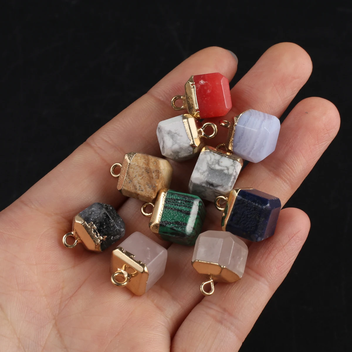 

5pcs Square Pendant Natural Stone Malachite Turquoise Agate Random Color Charms for Jewelry Making DIY Necklace Earrings Charms