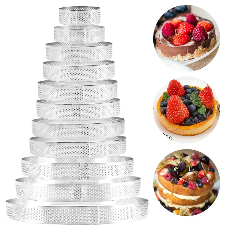 

Stainless Steel Tart Mold Ring Tartlet Cake Mousse Molds Cookies Pastry Circle Cutter Pie Perforated Heat-Resistant baking tools
