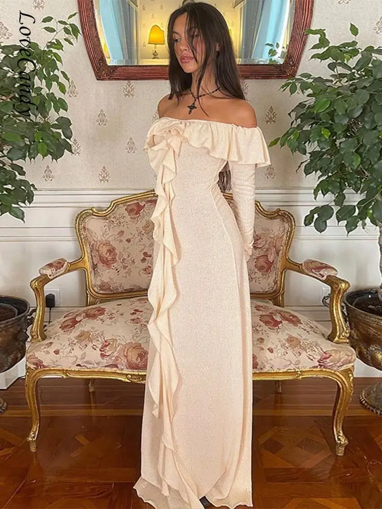 Elegant Patchwork Ruffled Split Dress Women's Fashion Long Sleeved One Line Neck Slim Solid Long Vestidos Casual Party Club Robe
Elegant Patchwork Ruffled Split Dress Women's Fashion Long Sleeved One Line Neck Slim Solid Long Vestidos Casual Party Club Robe