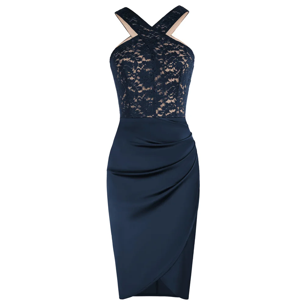 GK Dress Women Elegant Satin Lace Patchwork Party Dress OL Cross Halterneck Ruched Wrap Hem Bodycon Dress Robe Femme
GK Dress Women Elegant Satin Lace Patchwork Party Dress OL Cross Halterneck Ruched Wrap Hem Bodycon Dress Robe Femme