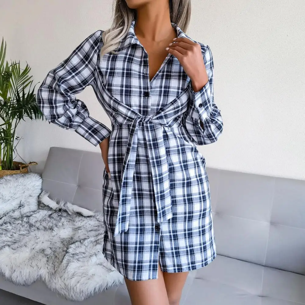 Autumn Dress Plaid Print Breathable Single Breasted Waist Bandage Slim Mini Shirt Dress Shirt Dress Female Clothing
Autumn Dress Plaid Print Breathable Single Breasted Waist Bandage Slim Mini Shirt Dress Shirt Dress Female Clothing