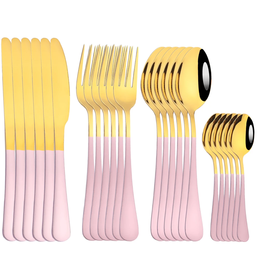 24Pcs Dinnerware Set Tableware Knives Forks Tea Spoons Pink Gold Stainless Steel Dinner Set Cutlery Flatware Kitchen Silverware
24Pcs Dinnerware Set Tableware Knives Forks Tea Spoons Pink Gold Stainless Steel Dinner Set Cutlery Flatware Kitchen Silverware