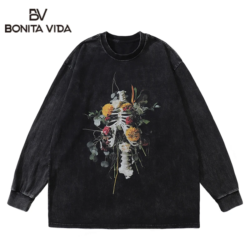 Hip Hop Floral Skull Skeleton Print Long Sleeve Tshirt Men 2023 Harajuku Casual Cotton Distressed Wash Shirts Streetwear
Hip Hop Floral Skull Skeleton Print Long Sleeve Tshirt Men 2023 Harajuku Casual Cotton Distressed Wash Shirts Streetwear