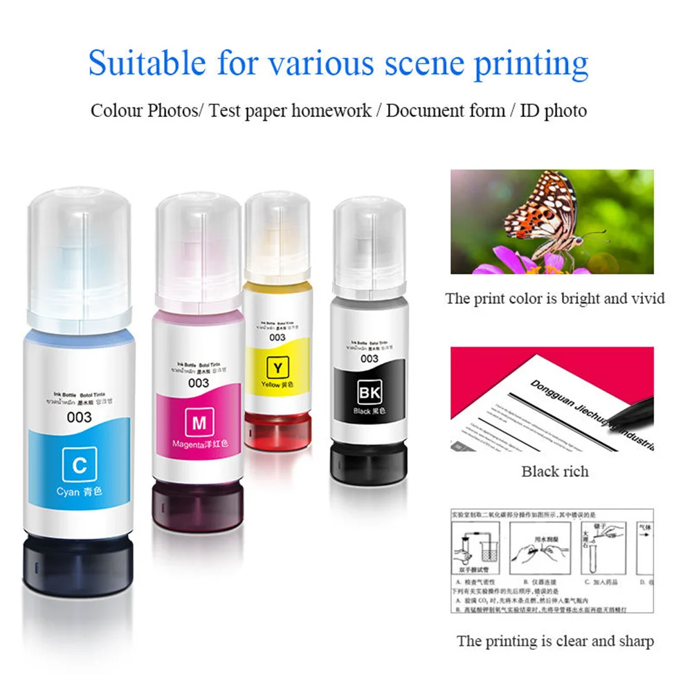 70ML Refill Ink C/M/Y/BK Dye Ink Compatible for Epson L3110 L3116 L3150 L3156 L5190 L5196 Deskjet Inkjet Printer Tank Cartridges
70ML Refill Ink C/M/Y/BK Dye Ink Compatible for Epson L3110 L3116 L3150 L3156 L5190 L5196 Deskjet Inkjet Printer Tank Cartridges