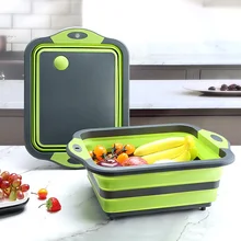 Folding Cutting Board Multifunctional Collapsible Sink Drain Basket Washable Vegetables Strainer Kitchen Dish Storage Organizer