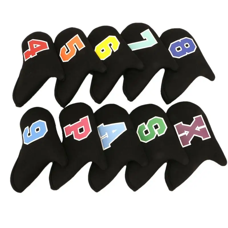 

Iron Head Cover 10 PCs New Black Golf Iron Covers Set Golf Head Covers 4-9PASX Driver Fairway Blade Putter Headcover With Large