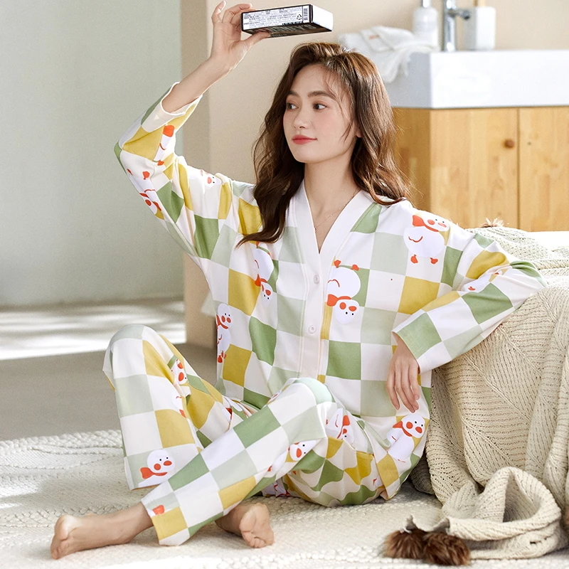 New ladies' pajamas, longsleeve trousers, pure cotton home clothes, lovely and sweet V-neck cardigan, thin home clothes
New ladies' pajamas, longsleeve trousers, pure cotton home clothes, lovely and sweet V-neck cardigan, thin home clothes