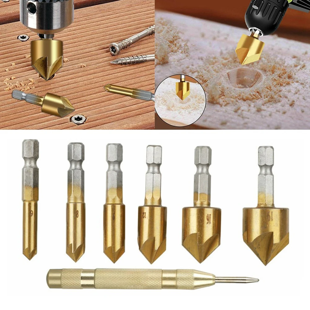 6pcs Hex Shank Five-blade Chamfering Knife Drill Bit 90 Degrees Countersink Drill Bit 6-19mm Hole Opener Set With Center Punch
6pcs Hex Shank Five-blade Chamfering Knife Drill Bit 90 Degrees Countersink Drill Bit 6-19mm Hole Opener Set With Center Punch