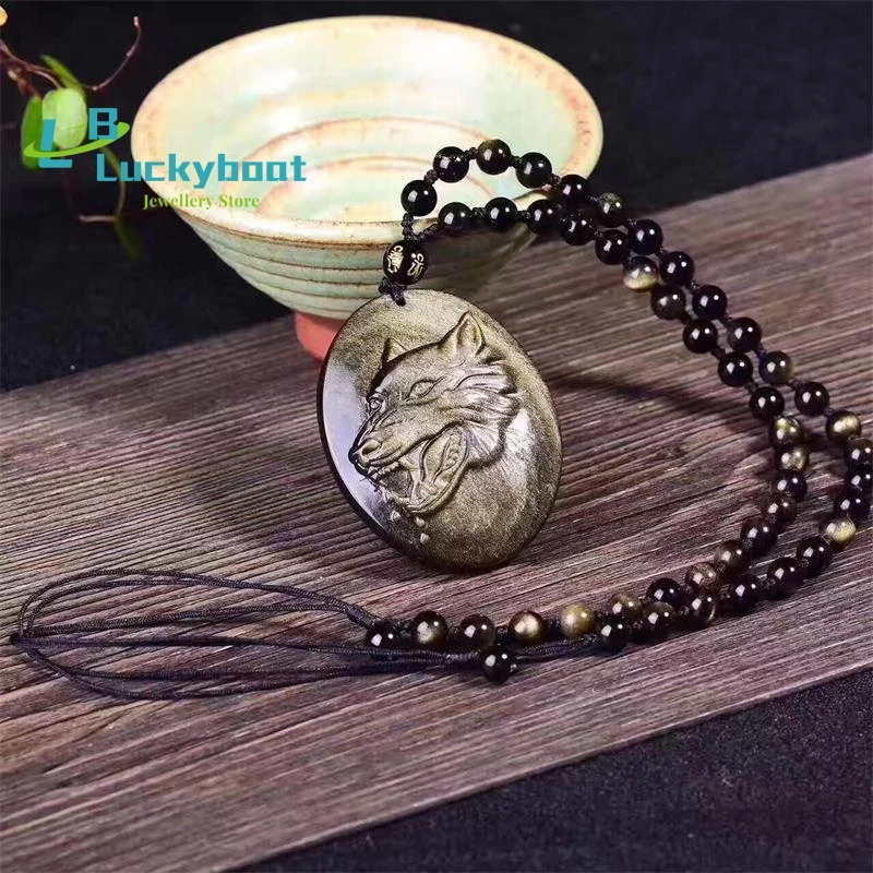 HFANCYW Carving Natural Golden Wolf Head Obsidian Pendant Amulet Necklace Obsidian Blessing Lucky Pendant Men Jewelry Dropship
HFANCYW Carving Natural Golden Wolf Head Obsidian Pendant Amulet Necklace Obsidian Blessing Lucky Pendant Men Jewelry Dropship