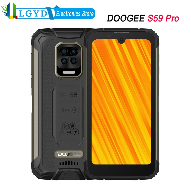 

DOOGEE S59 Pro Rugged Phone IP68 Waterproof 4GB RAM 128GB ROM 5.71 inch Android MTK Helio P22 Octa Core 10050mAh Dual 4G LTE NFC