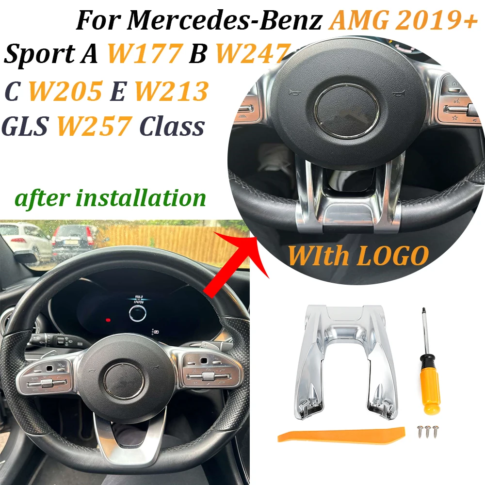 Для Mercedes-Benz AMG A/B/C/E/G/CLS/CLA-класса 2019 + нижняя накладка на руль автомобиля с плоским колесом и логотипом ABS Construction KIt
Для Mercedes-Benz AMG A/B/C/E/G/CLS/CLA-класса 2019 + нижняя накладка на руль автомобиля с плоским колесом и логотипом ABS Construction KIt