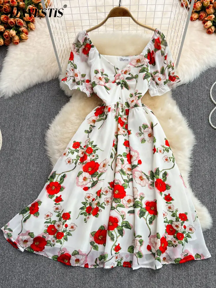 French Floral Chiffon Dress Women Summer 2023 Fashion V-neck Waist Slim Midi Dress Women Holiday Style Short-sleeved Fairy Dress
French Floral Chiffon Dress Women Summer 2023 Fashion V-neck Waist Slim Midi Dress Women Holiday Style Short-sleeved Fairy Dress