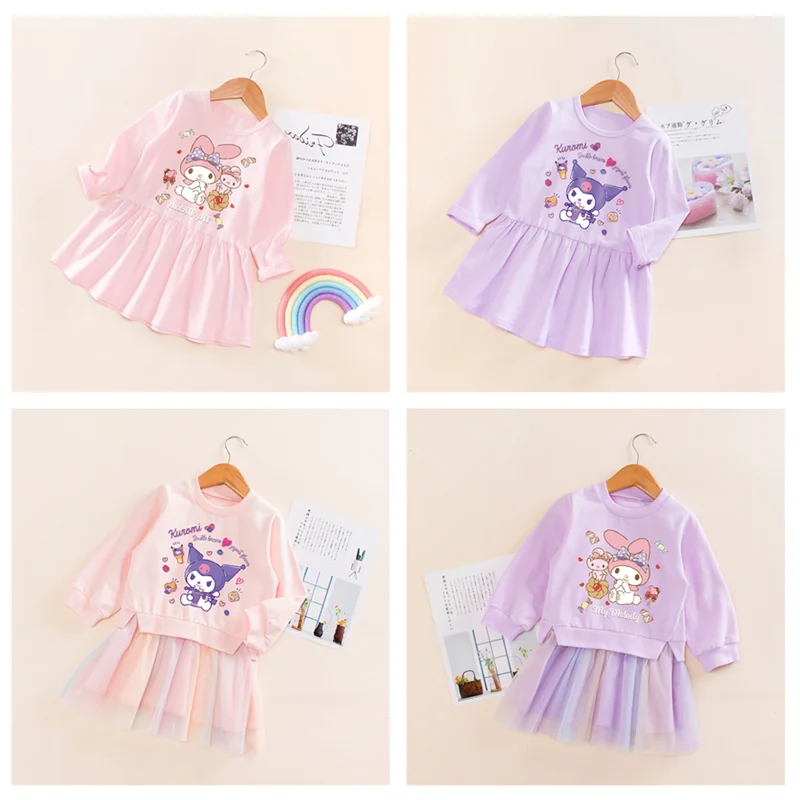 

Sanrioes Anime My Melody Kuromi Girl Princess Vintage Dress Kawaii Kids Clothes Wedding Party Birthday Tutu Dress Children Gift
