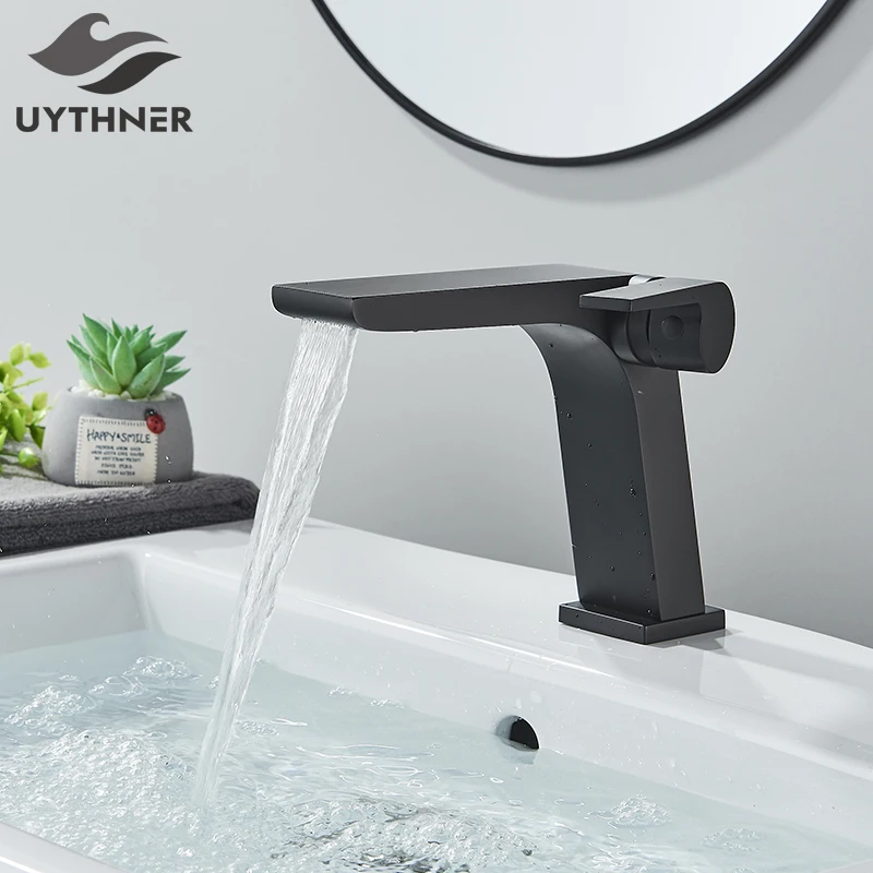 Uythner черный смеситель для раковины на бортике кран ванной горячей и холодной воды