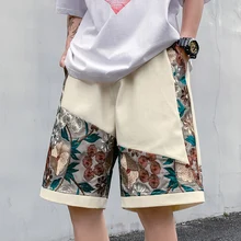 Vintage Embroidered Floral Shorts Mens Summer Casual Five-part Pants Hip-hop Male Bottoms Large Size Sports Short Pants