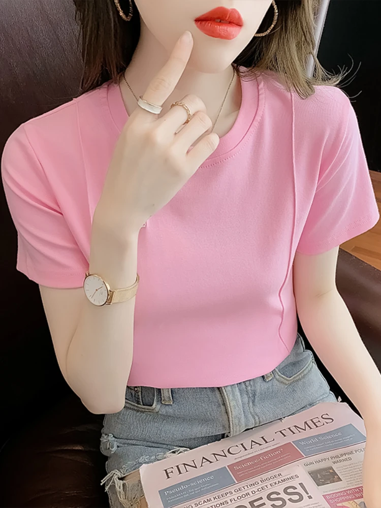 Women's T-shirt Ladies Tops Fashion Summer Crew Neck Pullover Solid Color Slender Short Sleeve Embroidery Regular Temafeicc
Women's T-shirt Ladies Tops Fashion Summer Crew Neck Pullover Solid Color Slender Short Sleeve Embroidery Regular Temafeicc