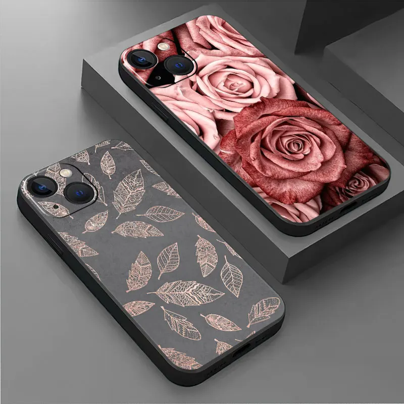 

Phone Case For iPhone 14 13 12 11 Pro Max Mini X XS XR Max 8 7 6s 6 5 5s Plus SE Luxury Cover Coque Pretty Rose Glitter Picture