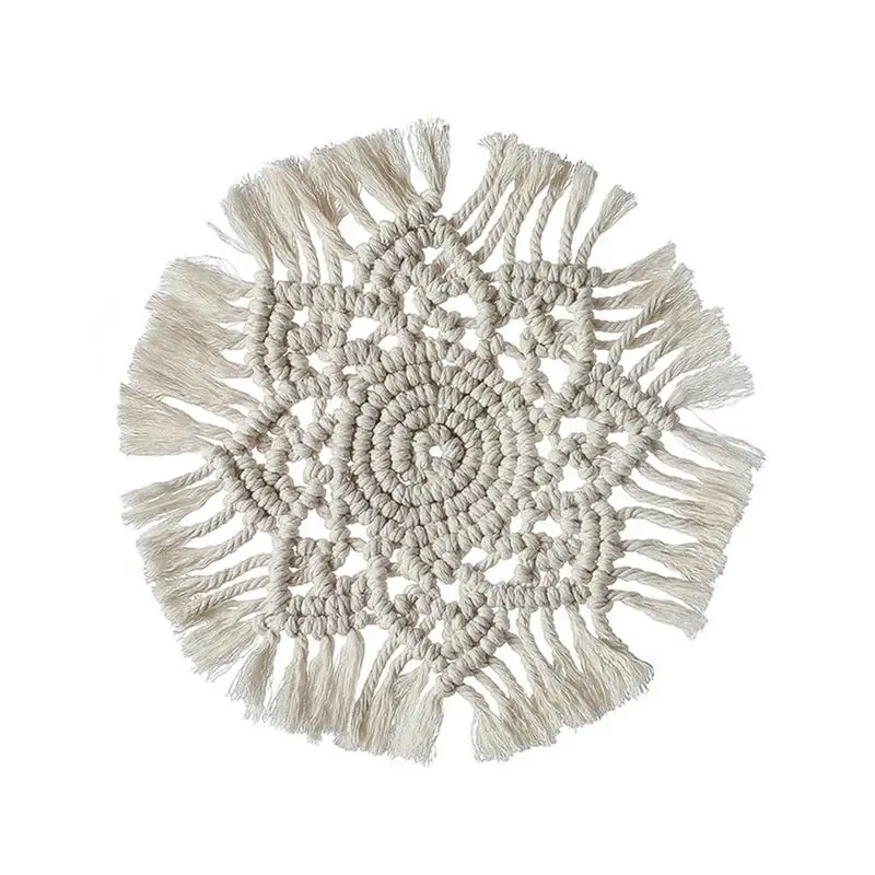 

Placemat Hand-woven Round Macrame Coaster Pure Handmade Cotton Braid Non-slip Insulation Mats For Kitchen
