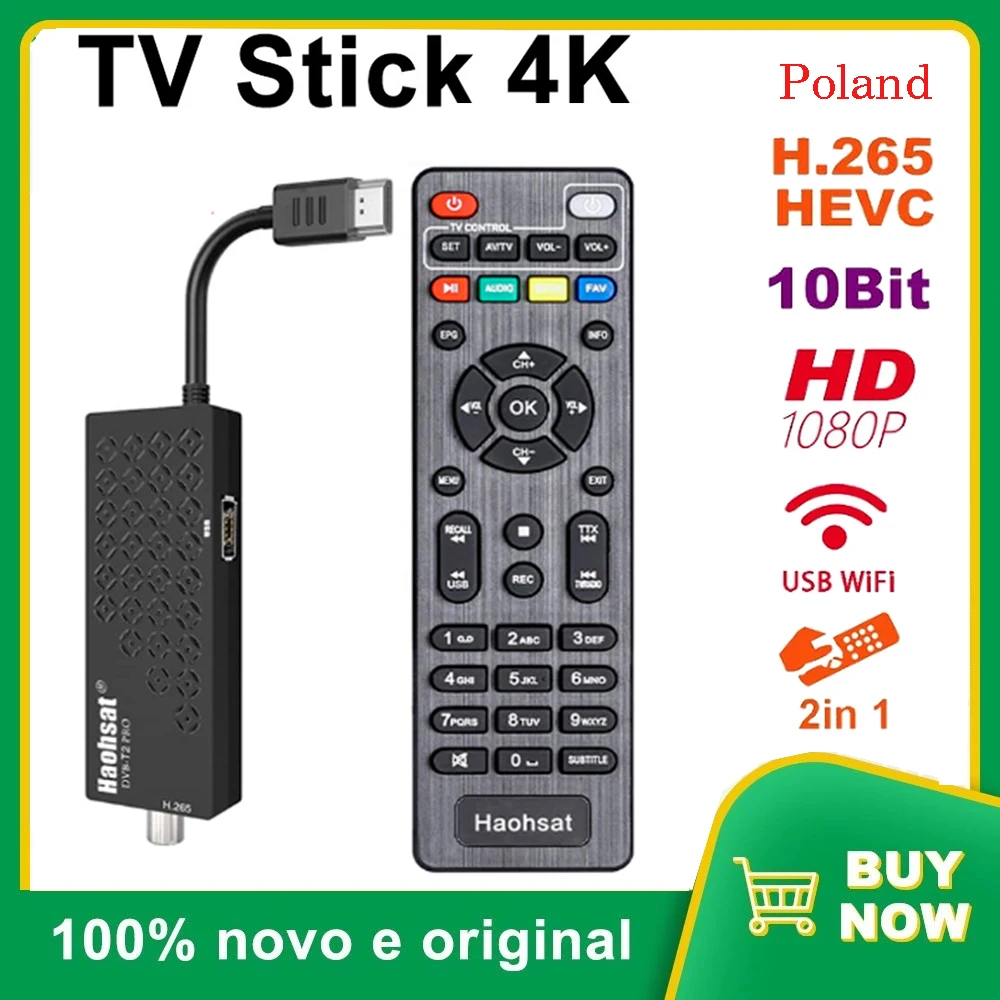 Haohsat DVB-T2Pro TV Stick 4K HEVC DVB цифровой наземный декодер T2 HD тюнер H.265 Wi-Fi ТВ-приставка C -