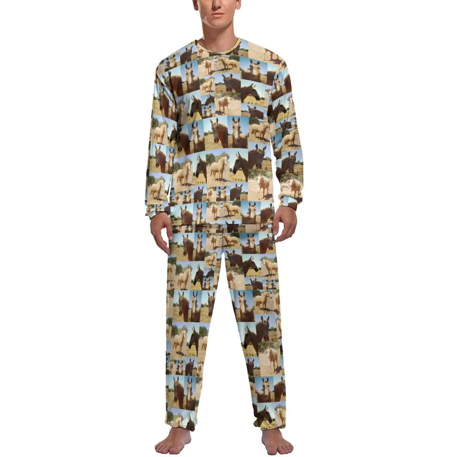 

Palomino Horse Pajamas Farm Animal Print Male Long-Sleeve Lovely Pajama Sets 2 Pieces Casual Spring Graphic Home Suit Gift