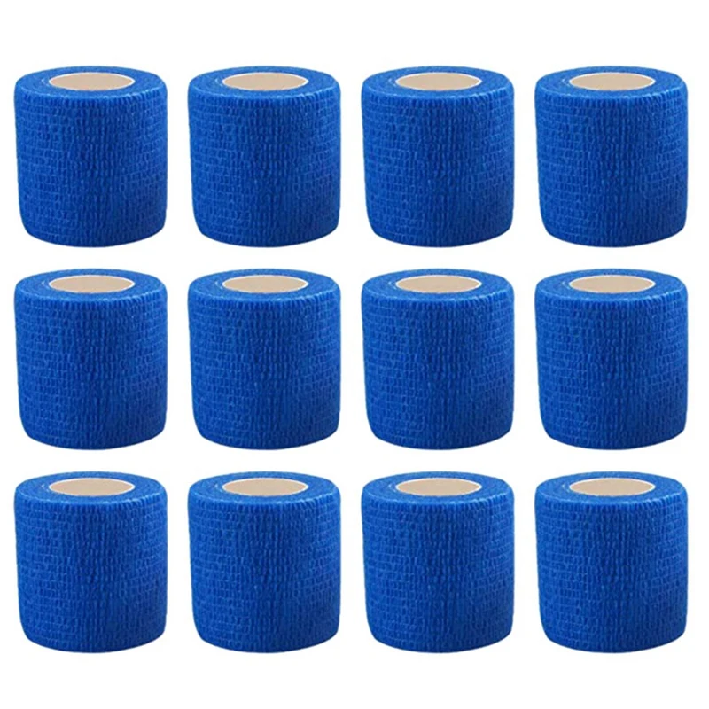 

Top!-Cohesive Tape,Self-Adhesive Elastic Wrap Bandage Tape(5X450cm, Pack Of 24)-Blue