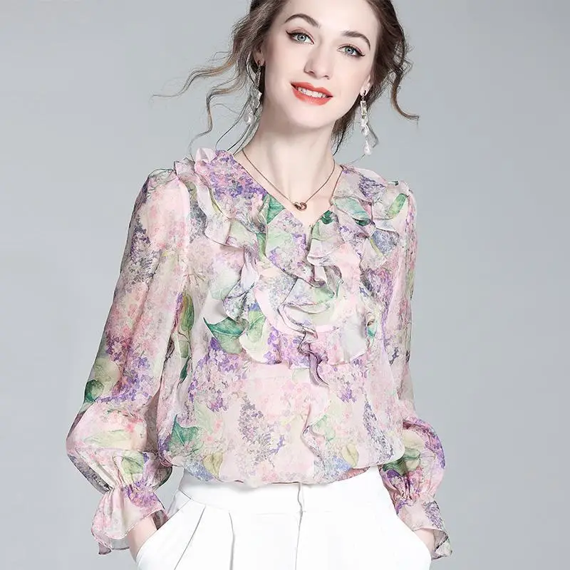Spring/Summer French Vintage Flounce T-shirt Shirt S-4XL V Neck Long Sleeve Chiffon Floral Blouse
Spring/Summer French Vintage Flounce T-shirt Shirt S-4XL V Neck Long Sleeve Chiffon Floral Blouse
