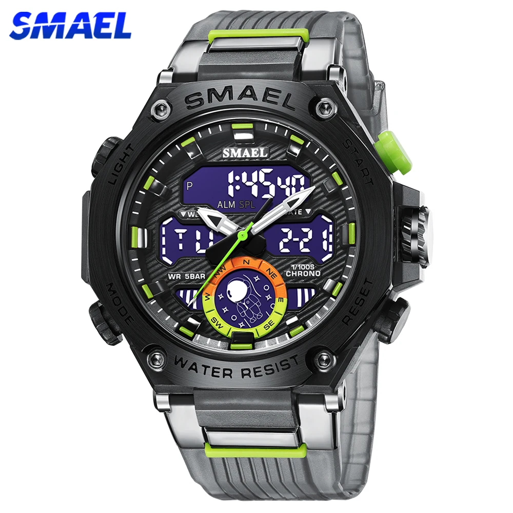 

SMAEL Sport Digital Watches For Men Alloy Case Dual Display Analog Quartz Watch Sports Student Stopwatch Electronic Wristwatch