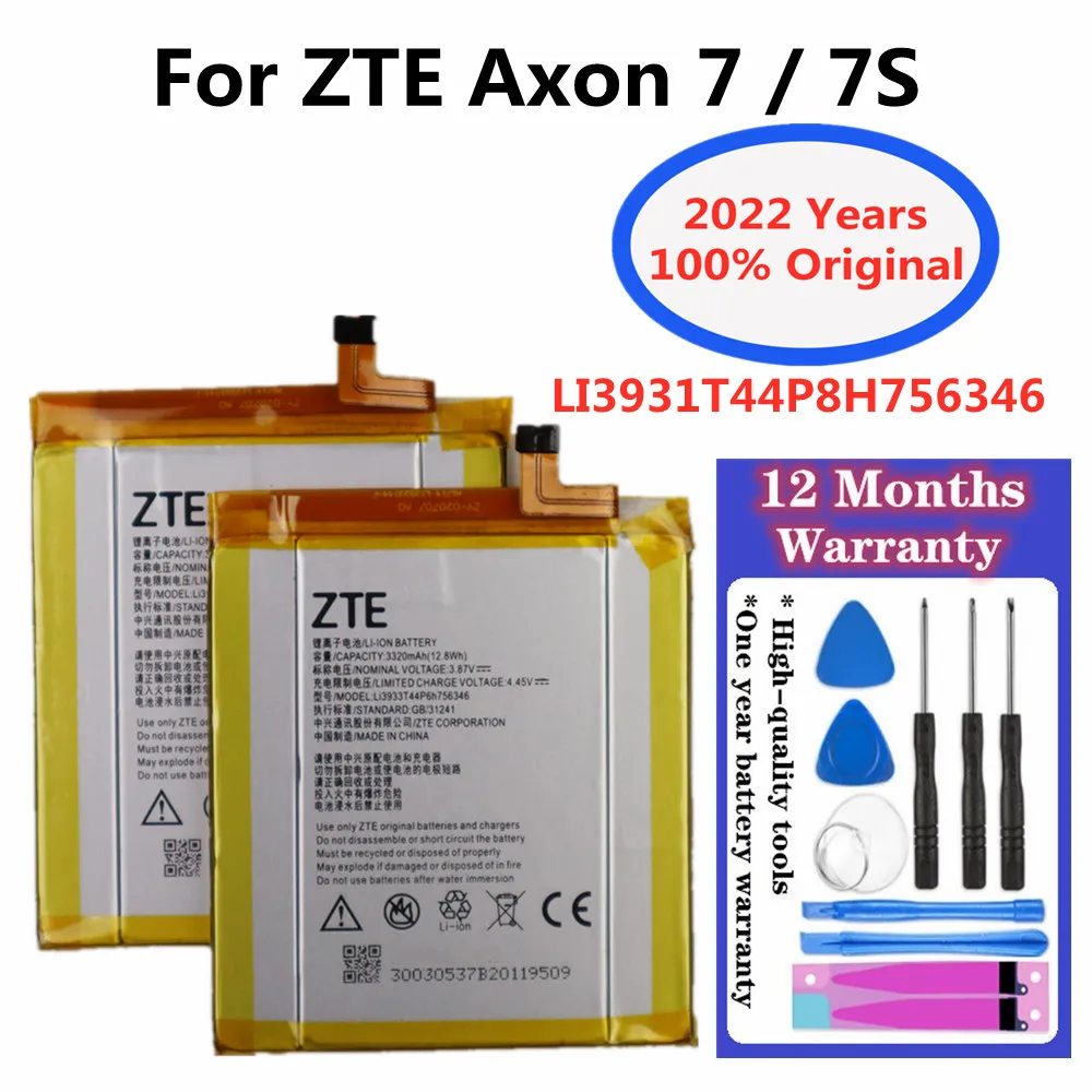 

2022 Years 3320mAh LI3933T44P8h756346 100% Original Battery For ZTE Axon 7 7s A2017 A2018 Phone Replacement Batteries + Tools