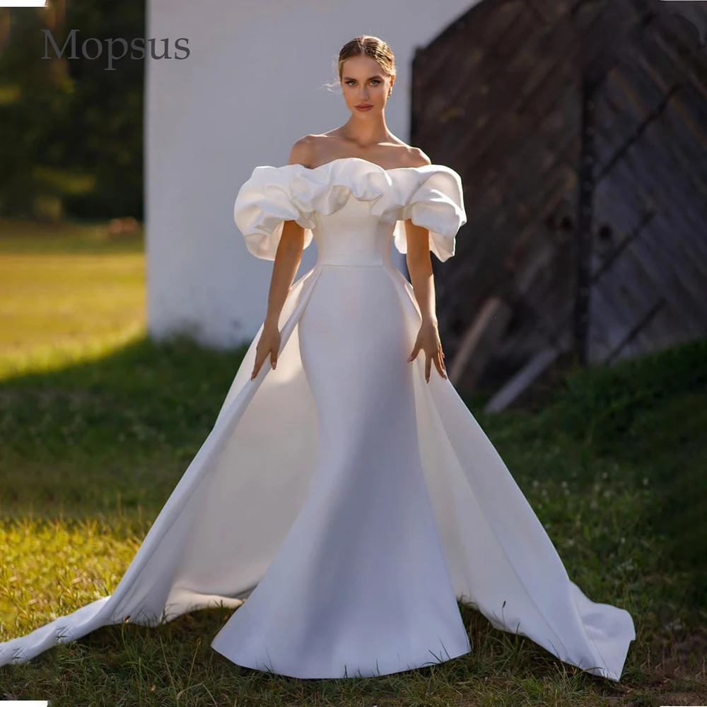 Elegant Mermaid Wedding Dress 2023 Off The Shoulder Removable Train Pleat Short Sleeve Bridal Gown Robe De Mariee Custom Made
Elegant Mermaid Wedding Dress 2023 Off The Shoulder Removable Train Pleat Short Sleeve Bridal Gown Robe De Mariee Custom Made