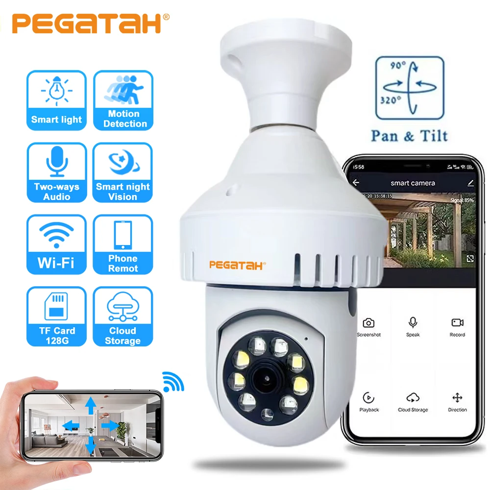PEGATAH Smoke Detector Bulb Light WIFI Camera Night Vision Full Color Automatic Tracking Video Wireless Home Surveillance Camera
PEGATAH Smoke Detector Bulb Light WIFI Camera Night Vision Full Color Automatic Tracking Video Wireless Home Surveillance Camera