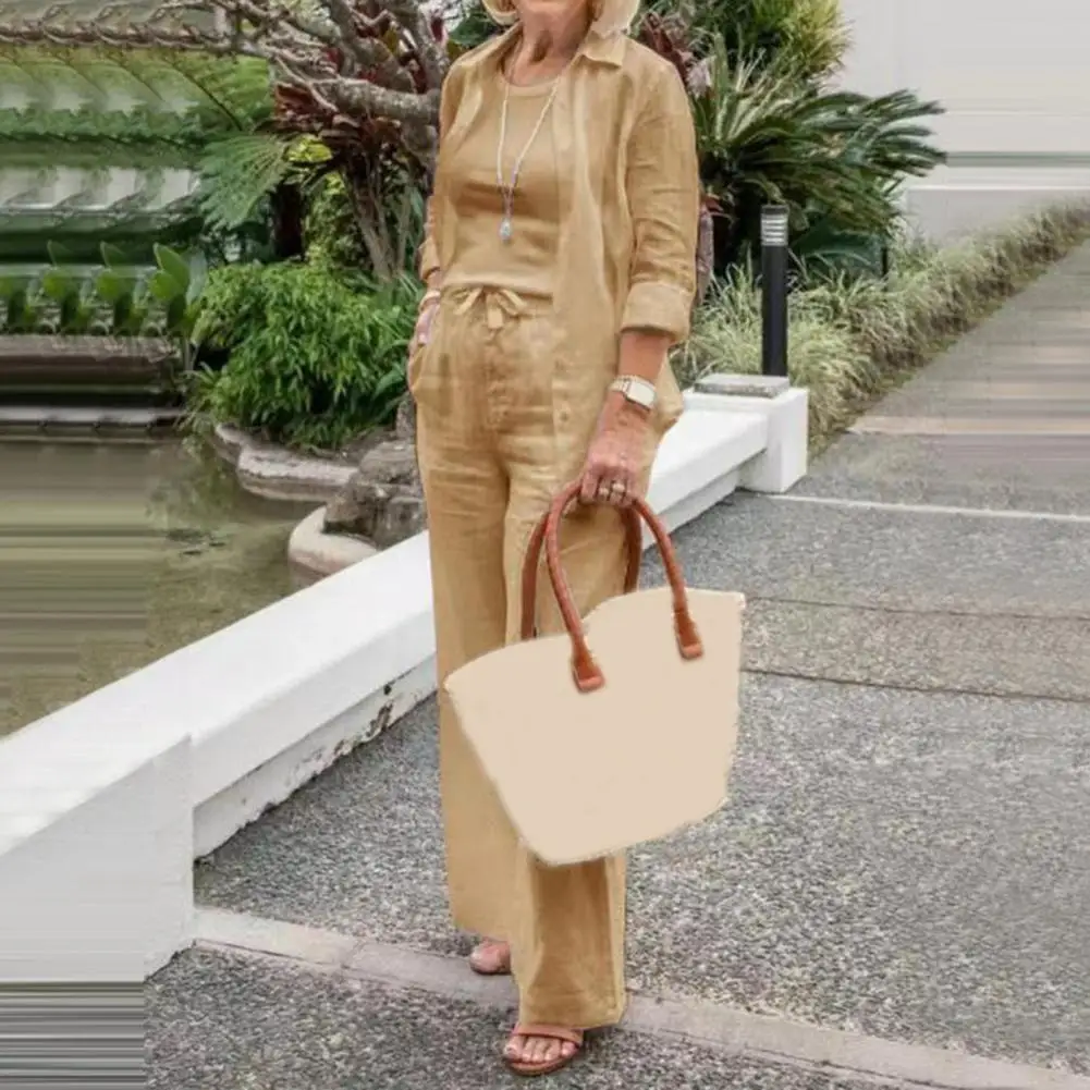Women Spring Solid Color Long Sleeve Lapel Shirt+Vest+ Pants Three Pieces Set Vintage Casual Pant Sets conjuntos de pantalón
Women Spring Solid Color Long Sleeve Lapel Shirt+Vest+ Pants Three Pieces Set Vintage Casual Pant Sets conjuntos de pantalón