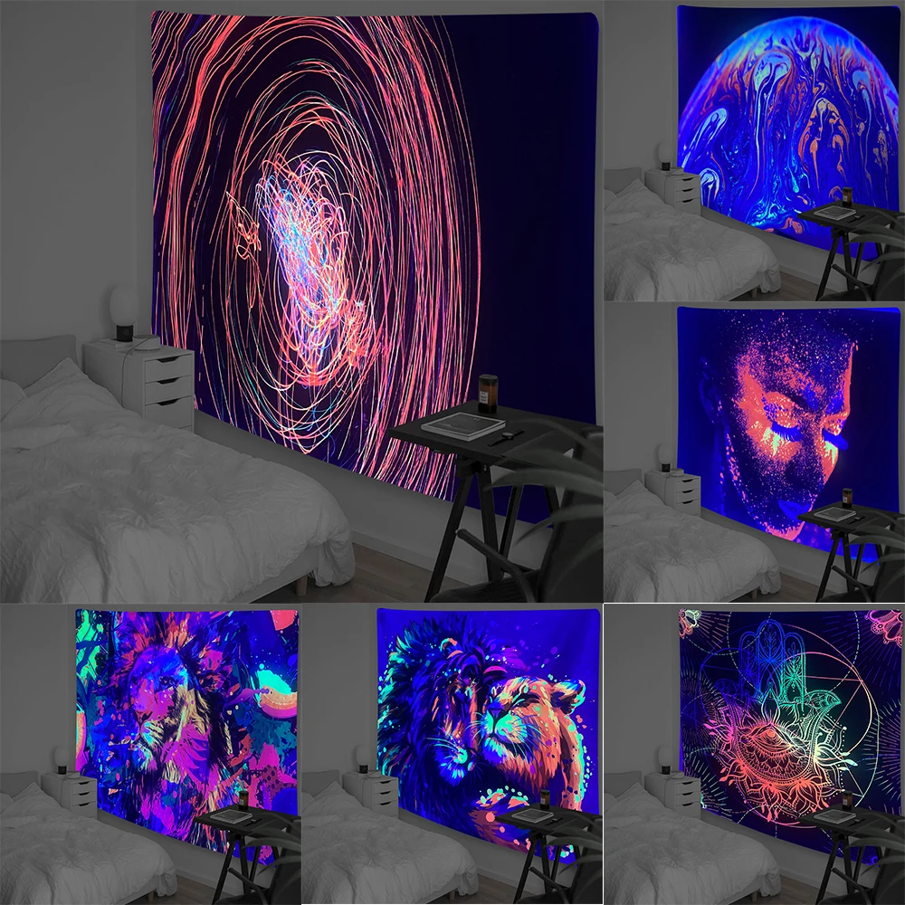 

Fluorescent tapestry Tiger lion fluorescent wall tapestry Home decoration Living room tapestry Bedroom psychedelic tapestry