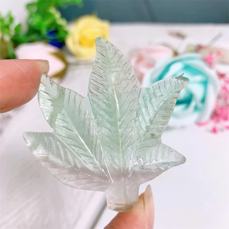 

5.5cm Natural Fluorite Crystal Maple Leaves Carving Family Decoration Energy Health Gift DIY Pendant Gemstone 1pcs