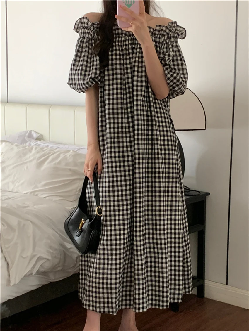 Alien Kitty Women Classic Fashion Dress Slash Neck Plaid Summer Holiday Loose Chic All Match High Street Work Wear New Slim 
Alien Kitty Women Classic Fashion Dress Slash Neck Plaid Summer Holiday Loose Chic All Match High Street Work Wear New Slim